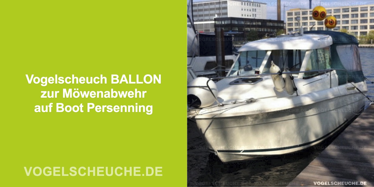 Vogelscheuch BALLON zur Möwenabwehr auf Boot Persenning